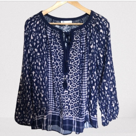 Boho Balloon Sleeve Tie Front Smocked Gingham Blouse XL - Picture 1 of 10